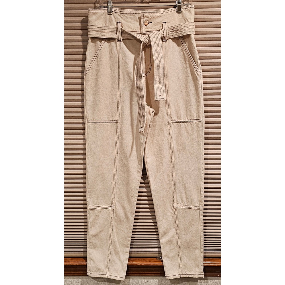 Claudie Pierlot Paris Beige Utility Pants High Waist Belted Perzik FR 40 US 8